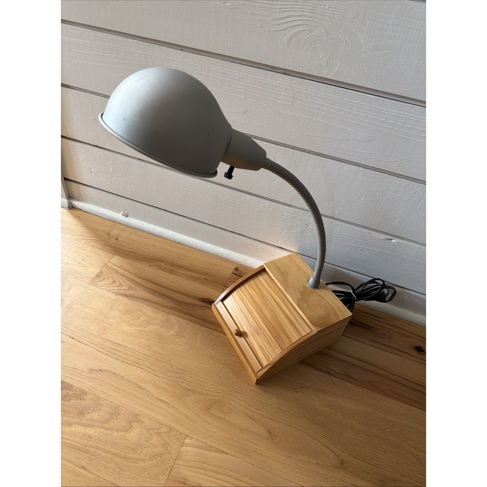 Vintage 1998 Desk Lamp With Roll top Wood Organizer OLA